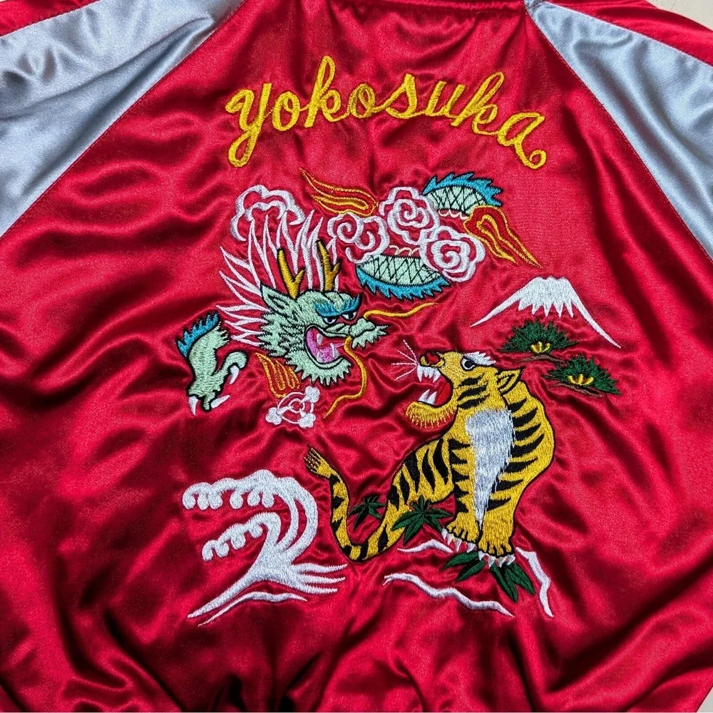 Vintage Japan Yokosuka Souvenir‎ Dragon Satin Embroidered 80s Jacket Youth Small